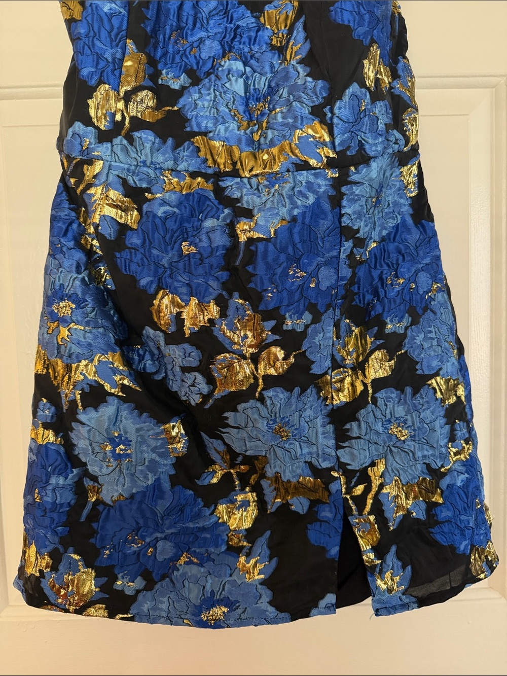 Lulu's Blue & Gold Floral Halter Mini Dress - Picture 3 of 6